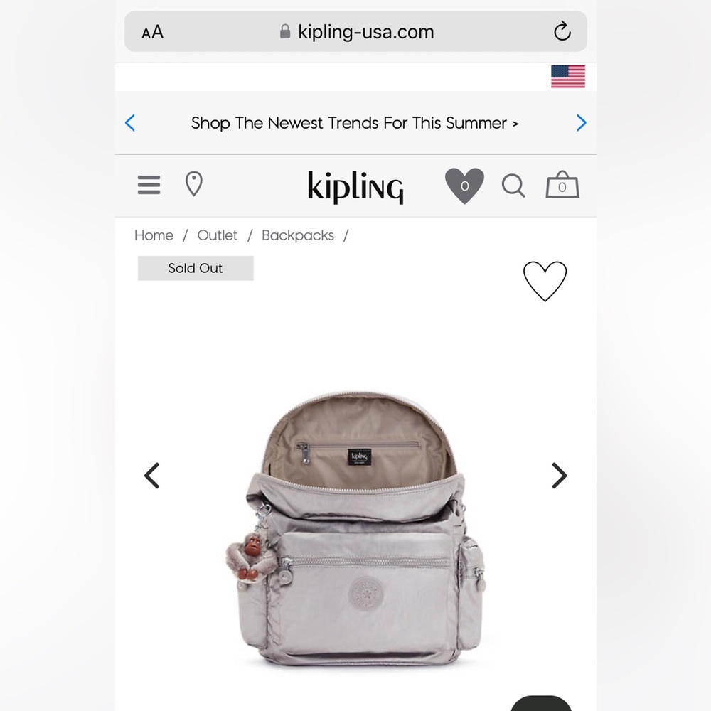 Kipling Ezra Metallic Backpack Silver. Only Used On… Gem